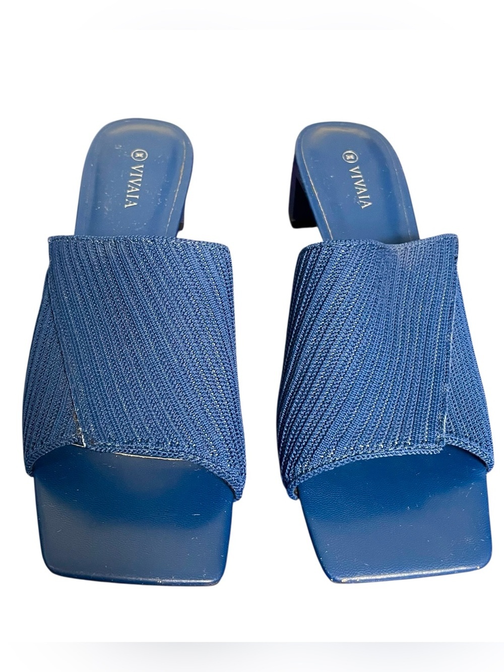 Vivaia Square Toe Block Heel Sandals Kitten Heel Mules Slides 39 Denim Blue US 8 - Picture 5 of 15